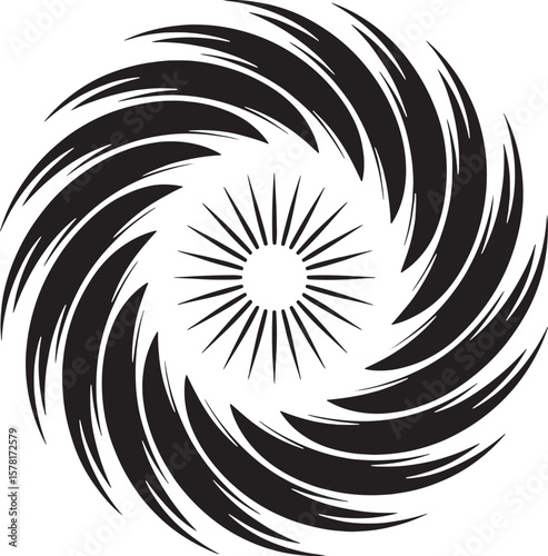 Swirling black abstract design with sharp pointed elements white vortex