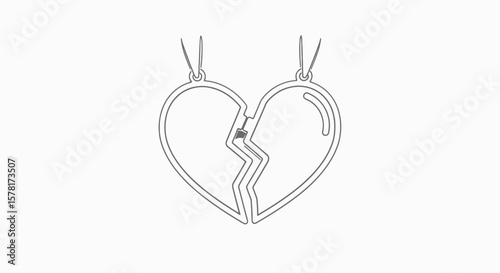 Two Piece Heart Necklace Pendants Outline. Friendship or Love Symbol. Vector Illustration.