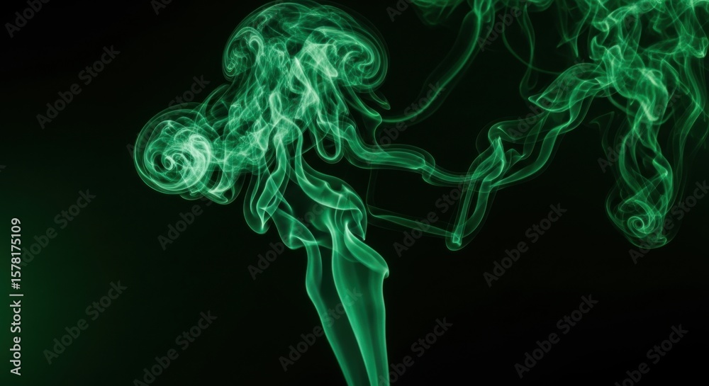 Fototapeta premium Abstract Emerald Green Smoke Wisps Flowing in Darkness