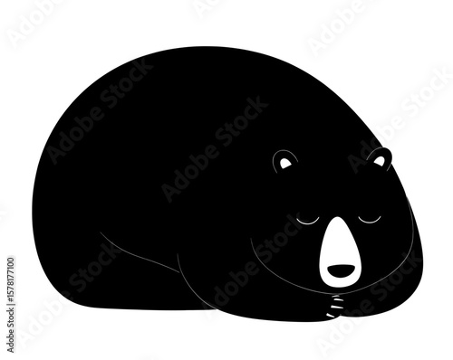 Black and White Round Animal Illustration on White Background in Vector Style