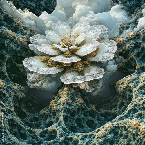 floating fractal flower blooming in void
