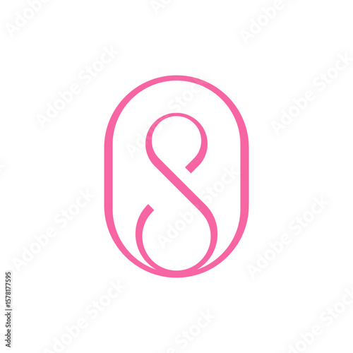  A minimalist pink line art logo featuring a stylized 'S' enclosed within an elongated oval shape, conveying elegance and simplicity