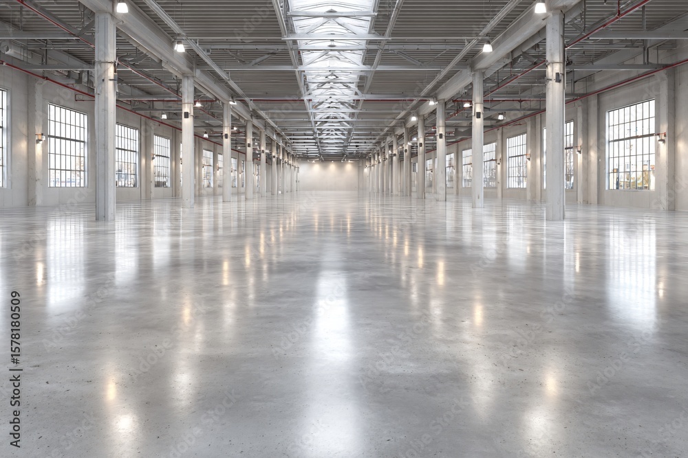 Spacious Industrial Warehouse Interior Urban Location Photography Modern Environment Wide-Angle View Spacious Industrial Warehouse Interior Urban Location Photography Modern Environment Wide-Angle View