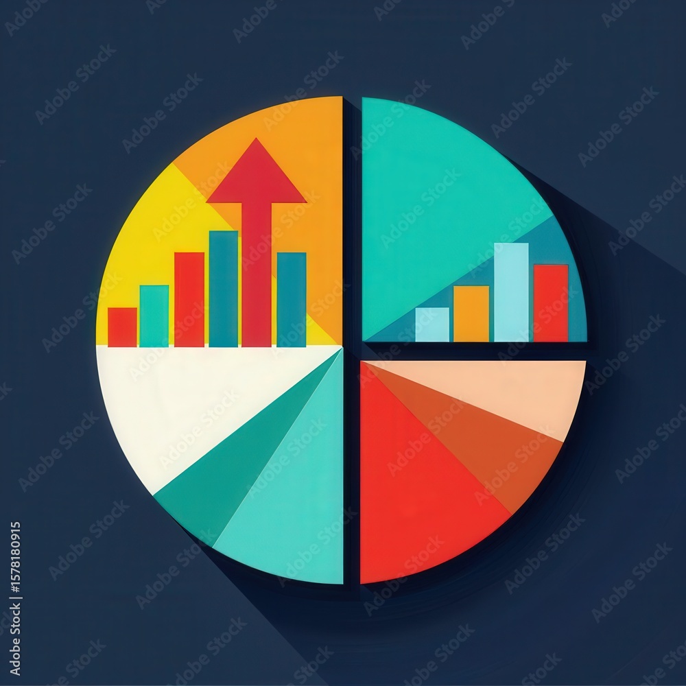Obraz premium flat design diversified portfolio pie chart with vibrant sectors on tech slice .