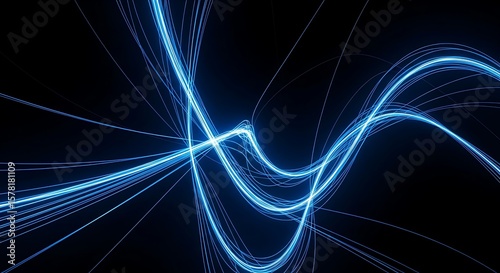 Abstract Light Trails: Dynamic Blue Light Streaks in Motion Against a Dark Background, Captivating Light Painting: Dynamic Energy with Flowing Luminous Blue Lines