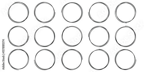 Hand drawn line circle sketch set. Doodle circles collection. Hand drawn black circles set. Vector circular scribble doodle round circles for message note mark design element. eps 10