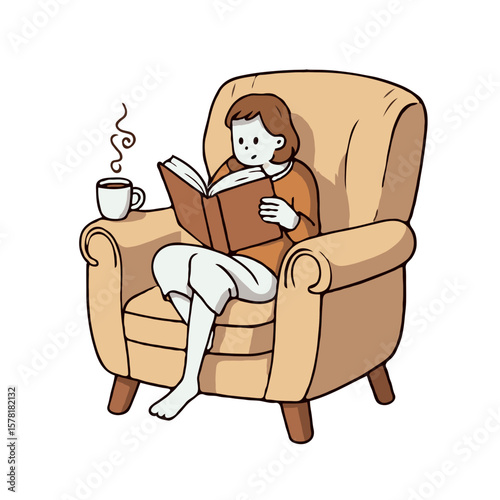 Reading Scene in Cozy Armchair with Book and Coffee