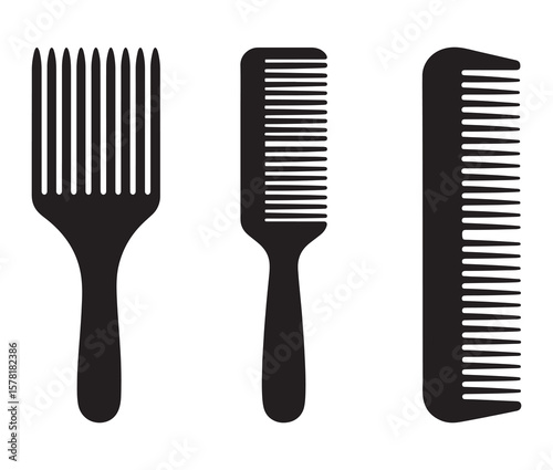 Hair comb icon set – black silhouette vector illustration.