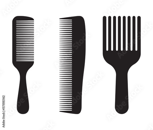 Hair comb icon set – black silhouette vector illustration.