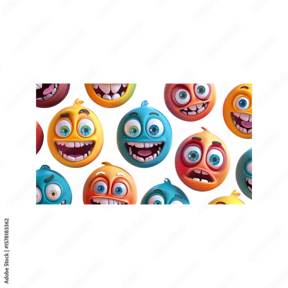 Fototapeta premium animated-style emoji characters with big eyes, cartoon face expr