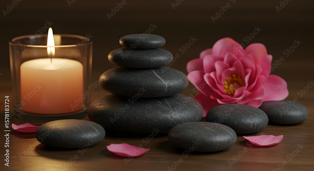 Obraz premium Serene Spa Scene with Zen Stones and Lotus Flower