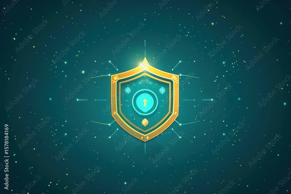 Fototapeta premium flat design shield encrypting data with glowing locks gold and teal on shield .