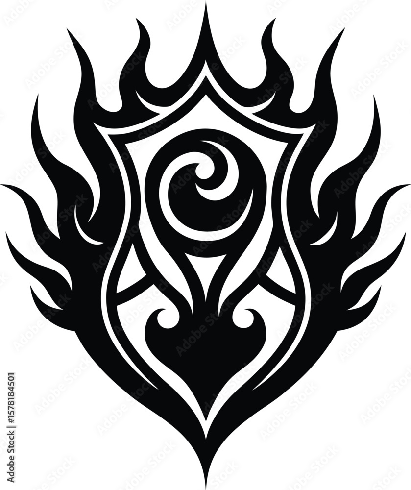 Obraz premium Flame Rune Tribal Shield vector silhouette