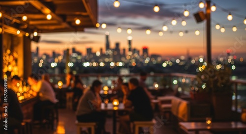 Rooftop Bar at Dusk: City Lights and Warm Ambiance