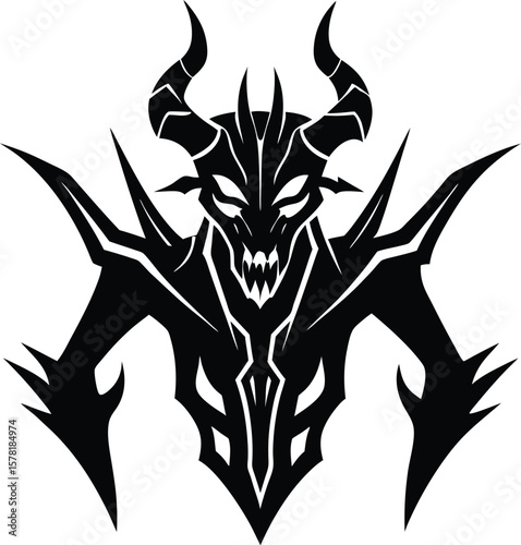 Demon Beast Symmetrical Tribal Tattoo Vector