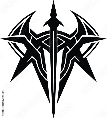 Sword and Winged Tribal Vector Silhouette

