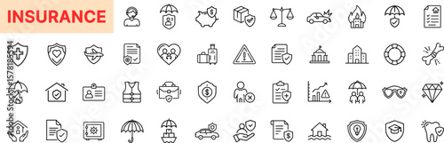 Insurance and Risk Protection Icon Set – Featuring Health, Home, Life, Car, Travel, Policy, Shield, Document, Agent, Umbrella, and Claim Icon Design