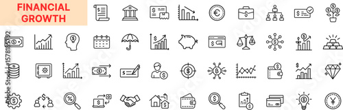 Financial Growth and Investment Icon Set – Featuring Profits, Returns, Wealth, Revenue, Strategy, Savings, and Business Finance Icon Design