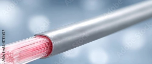 Fiber Optic Close-up: A close-up shot of a fiber optic cable, highlighting the individual glass fibers within. It suggests technology, data transmission, and digital communication.