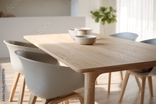 Wallpaper Mural Scandinavian white oak dining table with light gray molded chairs oak and dove palette natural morning light from Torontodigital.ca