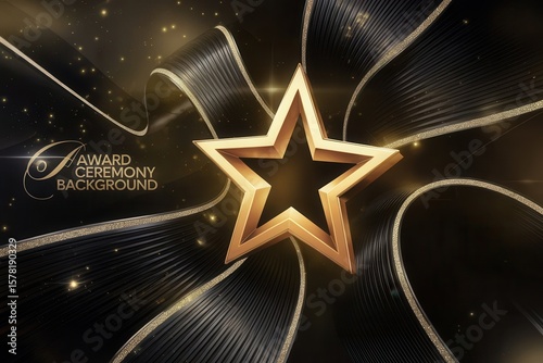 Elegant award presentation backdrop with gold star and flowing lines pattern