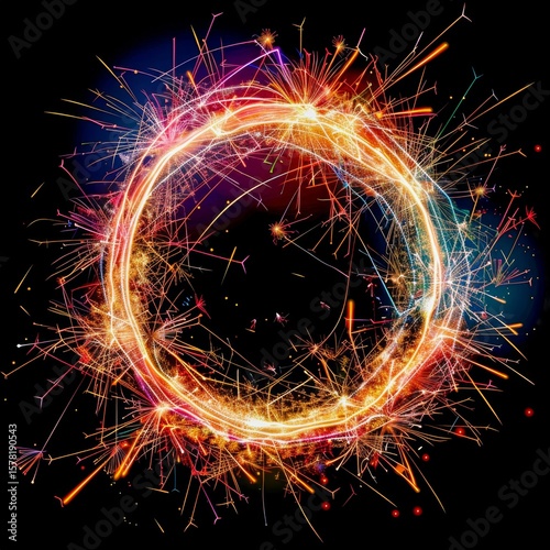 Firework burst circle multicolor sparks