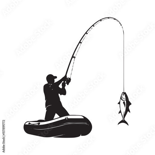"Silhouette of Fishermen with Fishing Rods – Vector Illustration for Outdoor and Fishing Concepts"