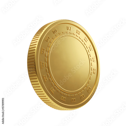 A shiny gold coin is isolated on transparent background