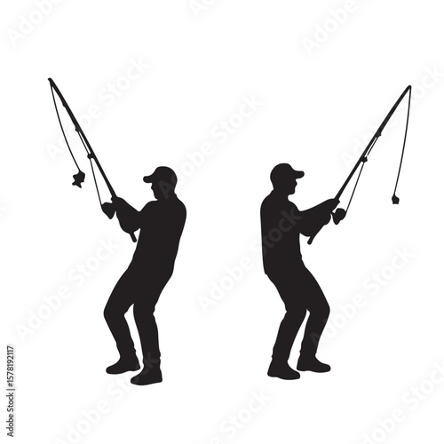 "Silhouette of Fishermen with Fishing Rods – Vector Illustration for Outdoor and Fishing Concepts"