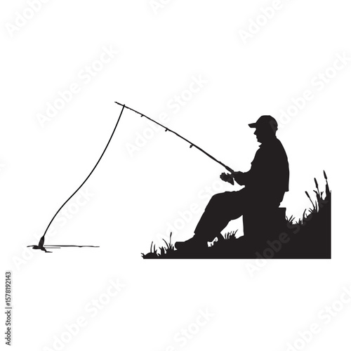 "Silhouette of Fishermen with Fishing Rods – Vector Illustration for Outdoor and Fishing Concepts"