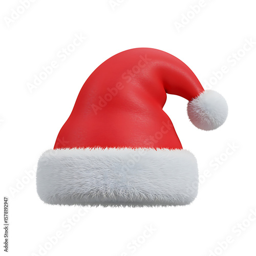 A red santa hat is isolated on transparent background