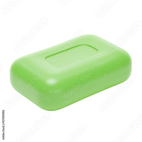 A bar of green soap is isolated on transparent background