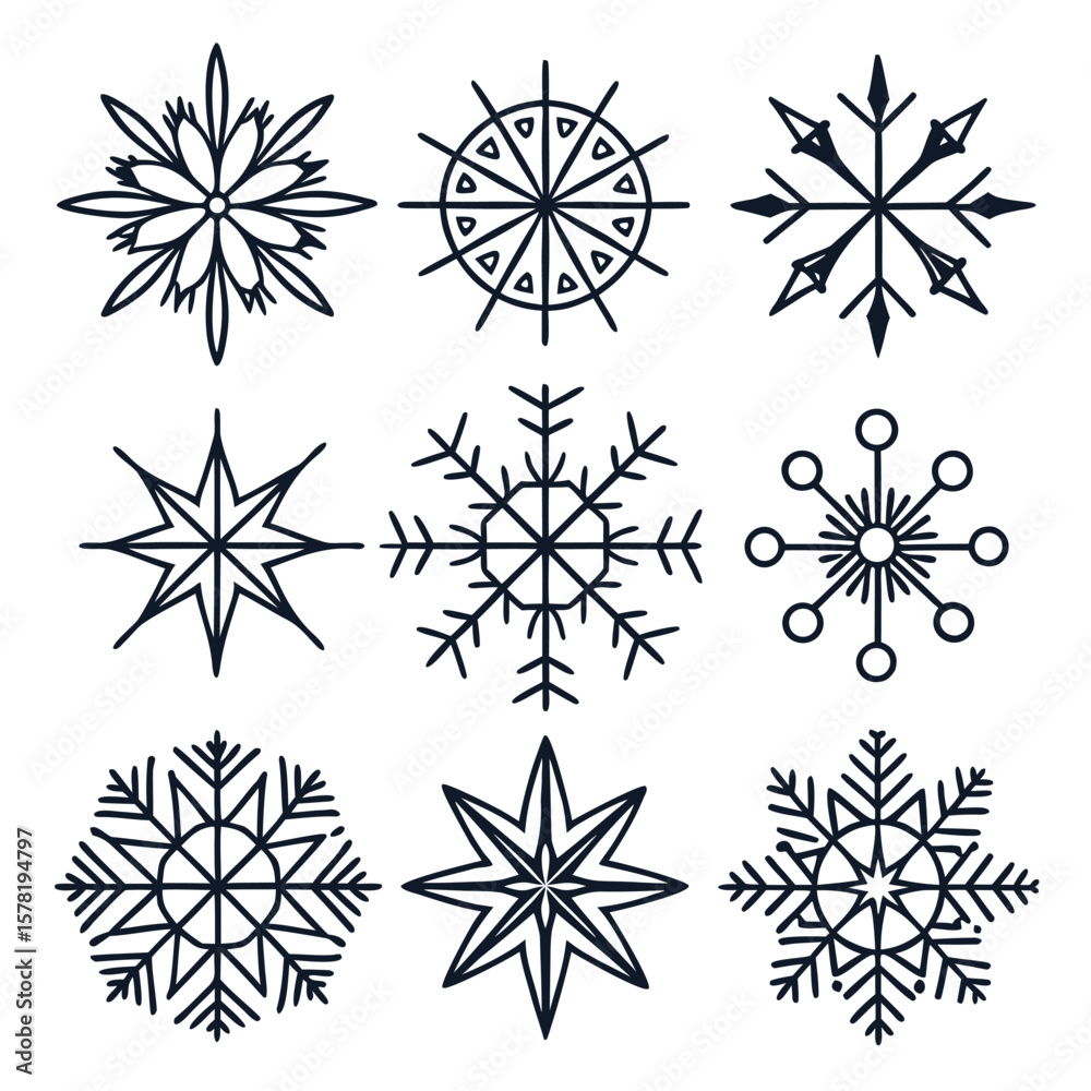 set of snowflakes set of snowflakes