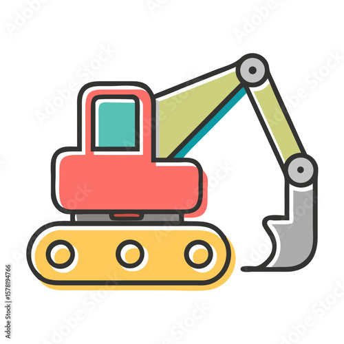 A colorful illustration of a mini excavator, ready for digging.