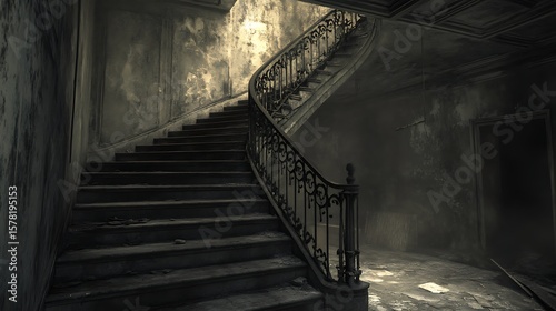 Abandoned spiral staircase in old building