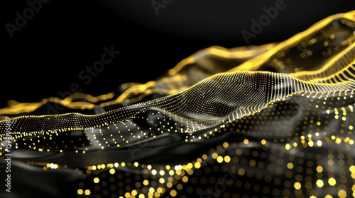 Digital landscape of glowing golden lines over deep black, motion and elegance in tech design