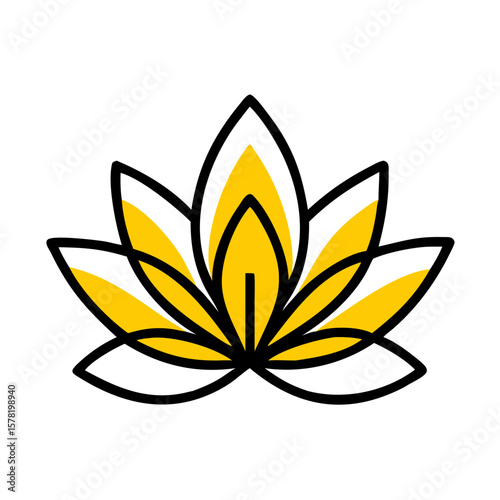 Stylized yellow and white lotus flower graphic design.
