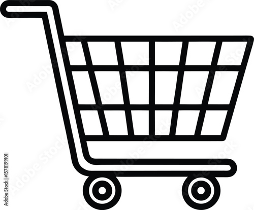 Shopping cart icon in black outline for online store and retail