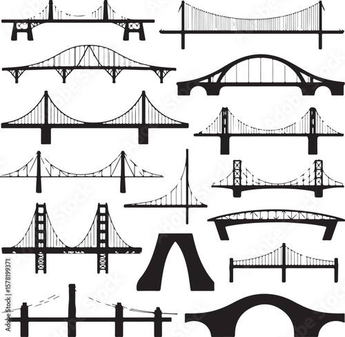 Suspension Bridge Silhouette Vector Illustration

Urban Bridge Icon Design for Architecture or Travel Themes

Silhouette of a City Bridge Isolated on White

Vector Bridge Silhouette for Skyline or Tra