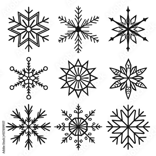 black and white set snowflakes