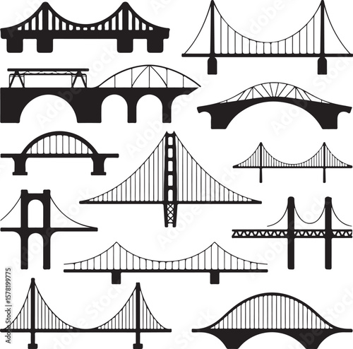 Suspension Bridge Silhouette Vector Illustration

Urban Bridge Icon Design for Architecture or Travel Themes

Silhouette of a City Bridge Isolated on White

Vector Bridge Silhouette for Skyline or Tra