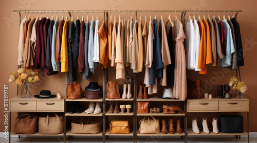 eatly Organized Wardrobe with Clothes, Shoes, and Accessories, Open Closet Concept