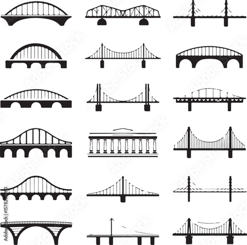 Suspension Bridge Silhouette Vector Illustration

Urban Bridge Icon Design for Architecture or Travel Themes

Silhouette of a City Bridge Isolated on White

Vector Bridge Silhouette for Skyline or Tra