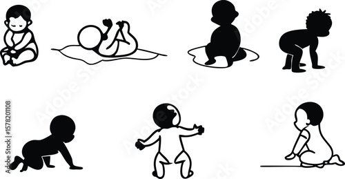 Baby Development Stages Stick Figure Illustrations of Infant Milestones and Growth
