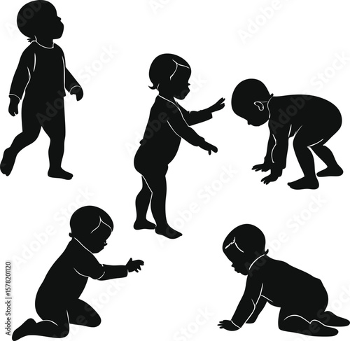 Silhouette collection of babies in various stages of development and movement
