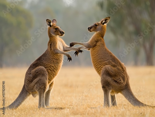 Mother Kangaroo wildlife images Joey in Pouch on Green Grass in Australia