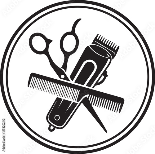 Barber Shop Tools Scissors, Clippers, and Comb - Vector Illustration