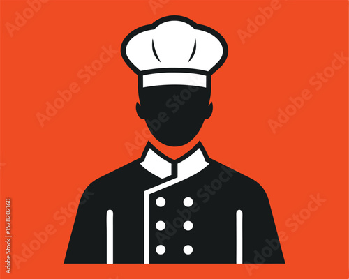 Chef Icon Illustration in Black and White on Orange Background