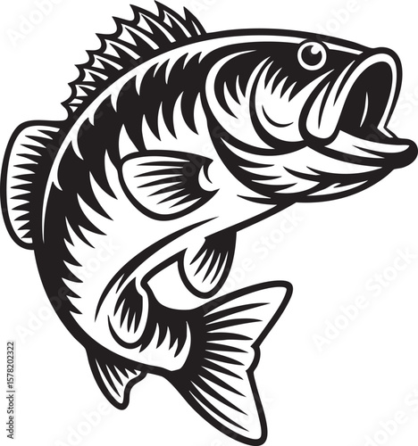 Leaping Largemouth Bass A Striking Black and White Illustration