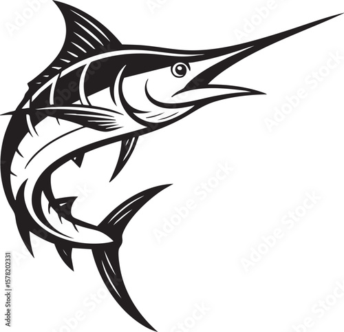Striped Marlin Illustration Black and White Vector Graphic